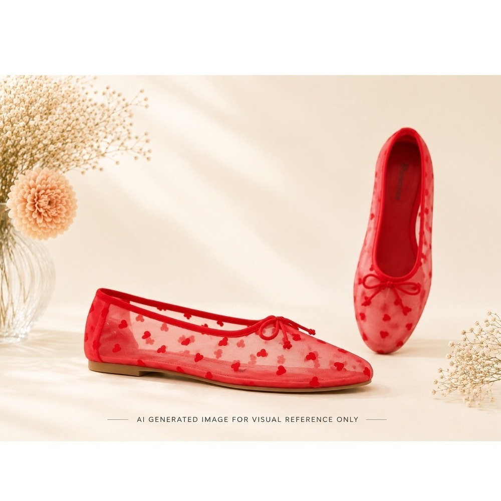 No Boundaries Red Heart Mesh Ballet‎ Flats Women's Size 8 New NWT